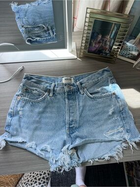 AGOLDE Light Wash Distressed Denim Cutoff Shorts